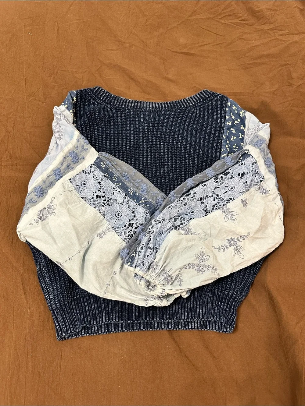 Anthropologie Womens Navy Mixed-Media Boho Pullover Sweater size small
